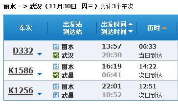 武漢到麗水高鐵