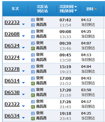 泉州到南昌動車